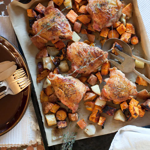 Sheet Pan Glazed Lemon Thyme Chicken (with crispy skin!)